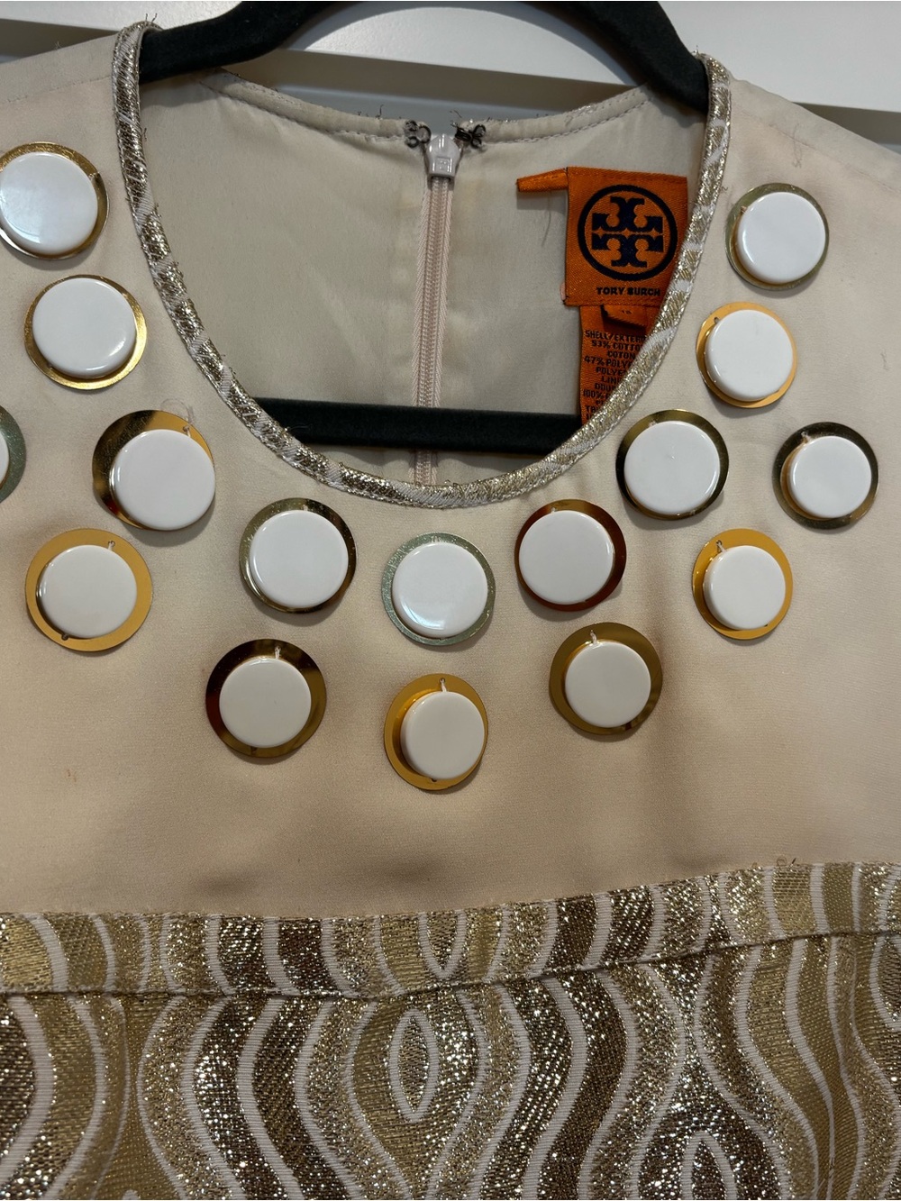 Tory Burch Cream and Gold Mini Dress